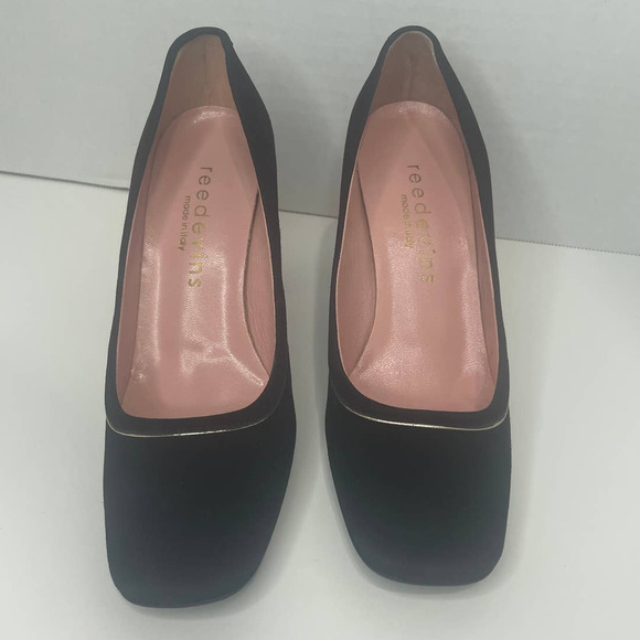 Reed Evins Black Suede Piped Pump Women's Heels 6M New in Box - Picture 8 of 12